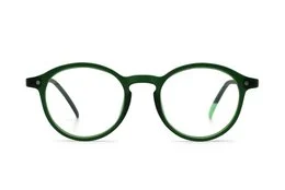 Round, green-framed reading glasses with a classic, vintage-inspired design.