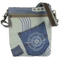 Sunsa duurzame schoudertas voor dames. Schoudertas gemaakt van gerecyclede jeans & canvas (canvas). Handtas vintage retro stijl. Crossbodytas voor dames met maritiem motief