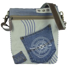Sunsa Women's Sustainable Shoulder Bag. Shoulder bag made from recycled jeans & canvas (canvas). Handbag vintage retro style. Crossbody bag for women with maritime motif