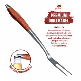 Set di posate grill premium grillart®, 3 pezzi in acciaio inossidabile di alta qualità ed eleganti manici in legno
