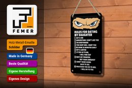 Blechschild Spruch 12x18cm Rules for dating my daughter Ninja Schild