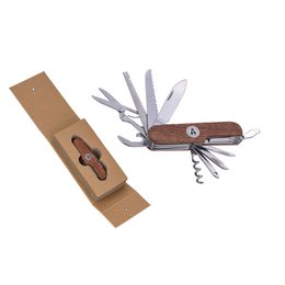  A multifunctional knife with a red sandalwood handle, suitable for carving and other tasks. The knife features a sturdy, durable construction and a variety of useful tools.