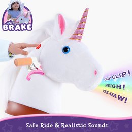 PonyCycle Classico giro ufficiale sui giocattoli Modello U Unicorno bianco, rosa e viola, con freno e suono