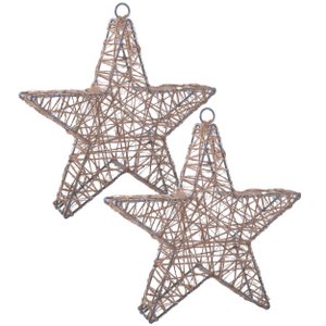 2 Set LED-kerstdecoratie "Metal Star" Ø 25 cm-Christmas Decoraties gemaakt van metaal en textiel in de natuur, met stevig ingebouwde LED's