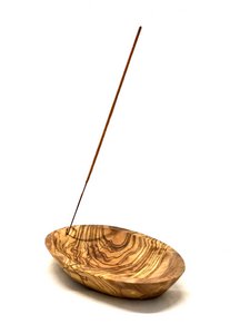 Wierookstokjeshouder ovaal glad 16 cm gemaakt van olijfhout