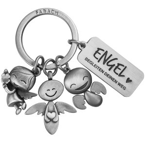 "3 angels" guardian angel keychain - angel lucky charm with message engraving "Angels accompany your path"