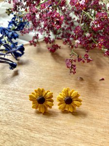 Clay Earrings Stainless Steel Sunflower Studs large