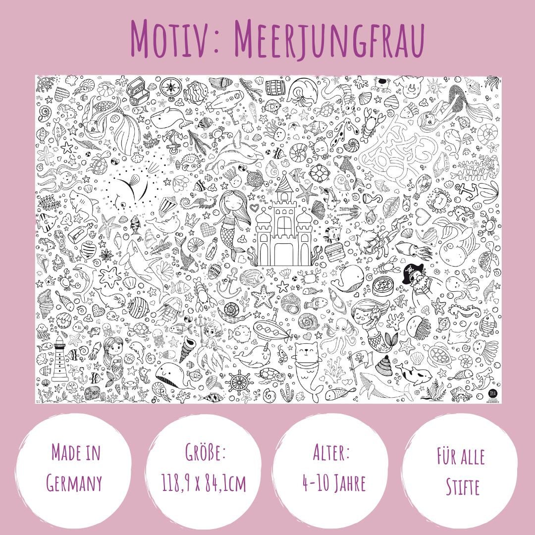 Ausmal-Tischdecke aus Papier - Motiv "Meerjungfrau"