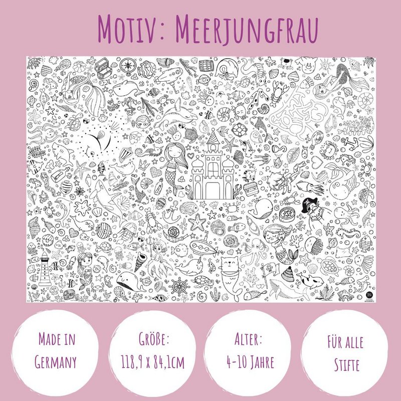 Ausmal-Tischdecke aus Papier - Motiv "Meerjungfrau"