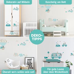 Vinilos decorativos "Tiere on Tour" topo/menta/petróleo