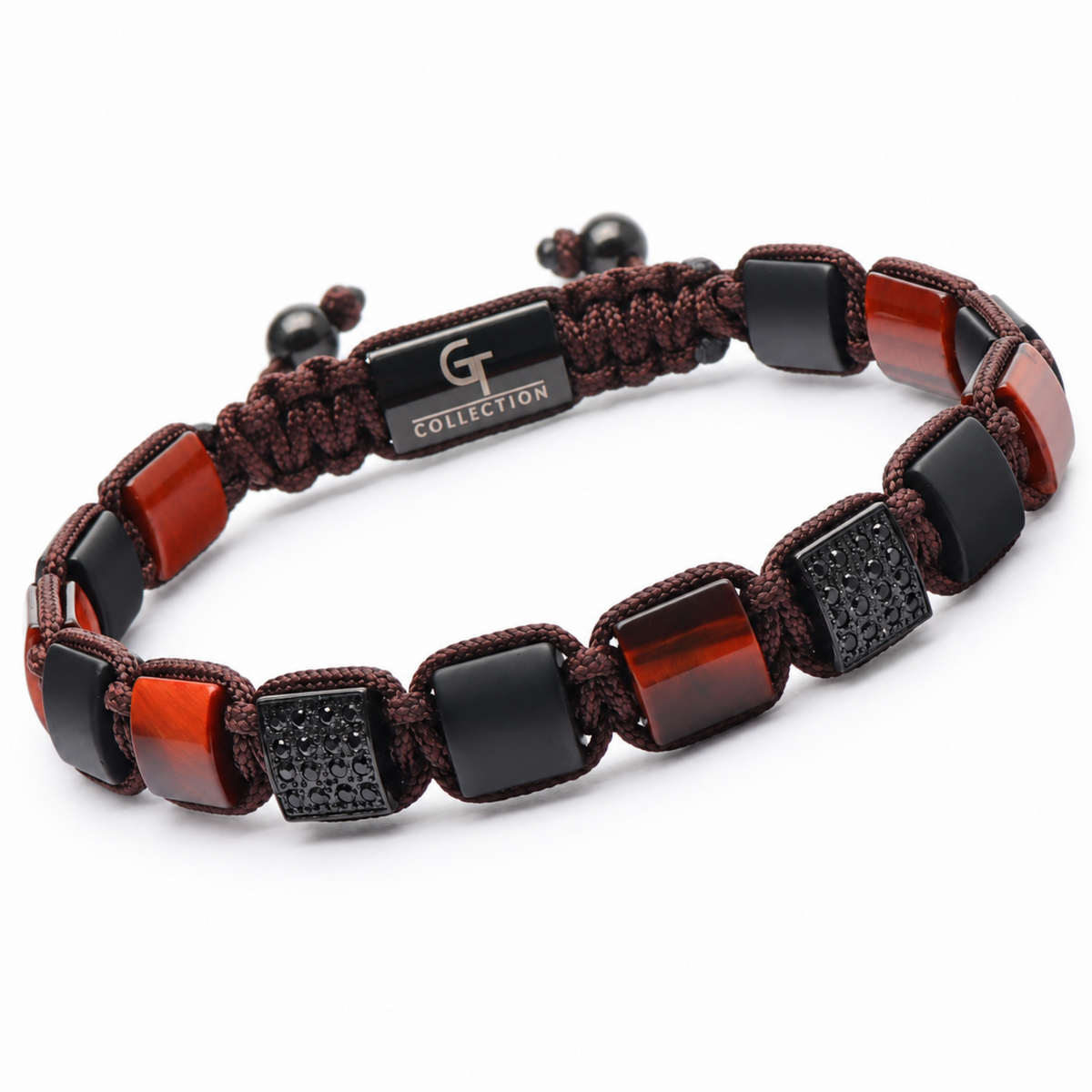 Men's RED TIGER EYE, BLACK ONYX Flat bead Bracelet