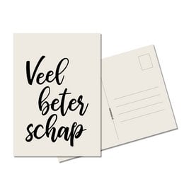 A get well card with the text "Veel beter schap" in a handwritten style font. The card has a simple, minimalist design with a white background and black text.