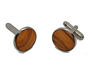 Elegant round cufflinks made of real olive wood, diameter approx. 18 mm, rounded inlay with great grain