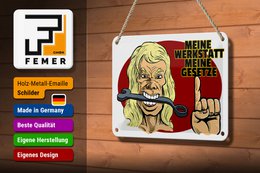 Tin sign note 18x12cm My workshop my laws decoration
