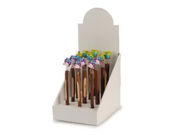 Wooden ballpoint pen, 21cm long, with a decorative floral design on the pen tip.