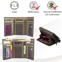Sunsa damesportemonnee. Leren portemonnee. Portemonnee met RFID-bescherming. Portemonnee gemaakt van overgebleven leer. Grote portemonnee voor dames met veel vakjes voor creditcards - portemonnee voor dames, cadeau-idee
