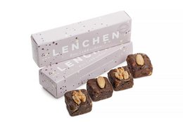 Box of 4 gingerbread cookies, chocolate-coated, rectangular shape, festive packaging