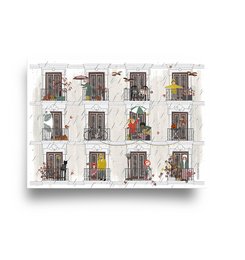 A4 poster featuring 12 illustrated windows with autumn-themed decorations, including pumpkins, leaves, and other seasonal elements.