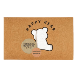 A set of 4 microfibre booster pads for diapers, featuring a "Happy Bear" design on the packaging.