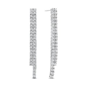 New Bling 9NB-1279 Zilveren Oorbellen met Zirkonia Steentjes - 55mm Lang - 2,7mm Breed - Zirkonia - Oorbellen - Rhodium - Zilver