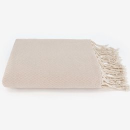 A large, sand-colored plaid throw blanket with a fringed edge, measuring 190x300cm. The throw is made of a soft, textured material and is suitable for use as a cozy blanket or decorative accent piece.