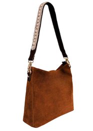 BOHO IBIZA BAG - Tracolla rosa (70 cm) + Borsa in pelle scamosciata (Cognac)