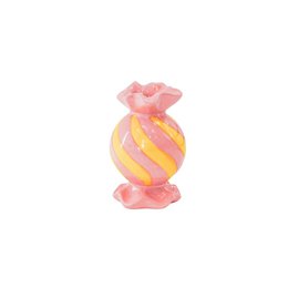  Ceramic pink and yellow striped candle holder, 8.5x8.5x13 cm in size, suitable for use as a candelabra.