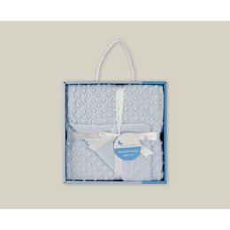 Soft, cozy coral fleece baby blanket with polka dot pattern.