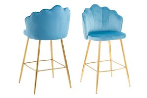 Set van 2 barkrukken met schelpdesign in blauw fluweel