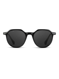 Black geometric sunglasses with a modern, angular frame design.
