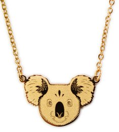 Gold koala necklace pendant, kids jewelry, animal charm, cute koala face design