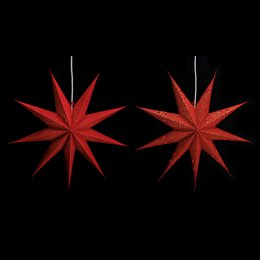  Red paper star-shaped Christmas lights, 60 cm tall, 9 points, 2 assorted.