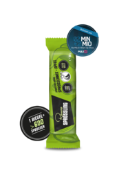 Green snack bar with apple flavor, made with natural ingredients.