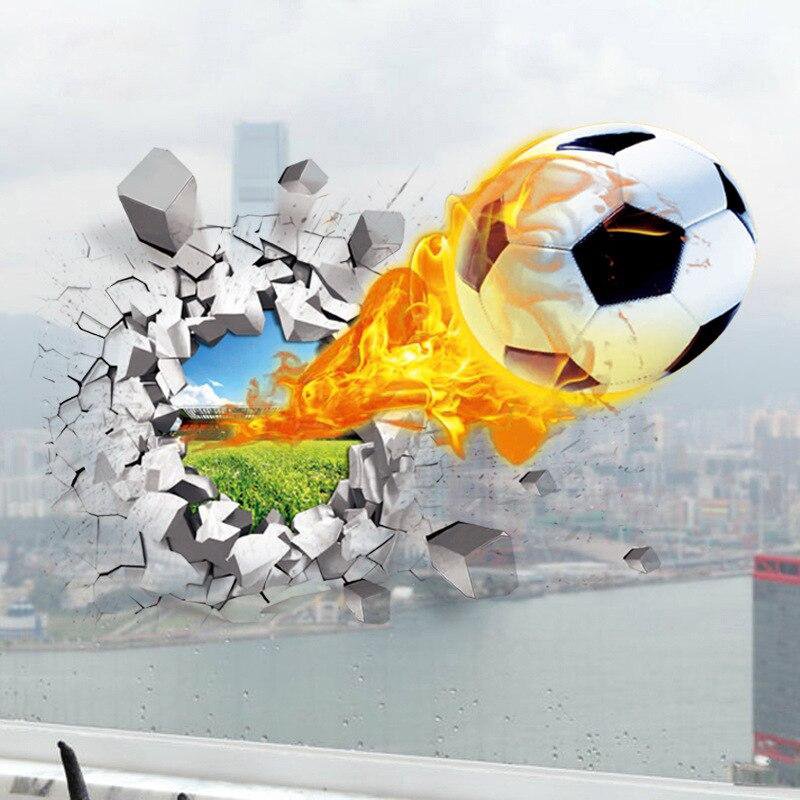 Adesivo murale 3d pallone da calcio in fiamme