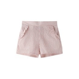 Pink and white striped girls' shorts with pockets, suitable for ages 3-9.