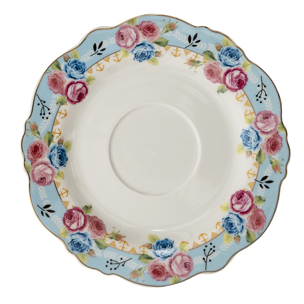 Kop en Schotel 160 ml Blauw Wit Porselein Bloemen Servies