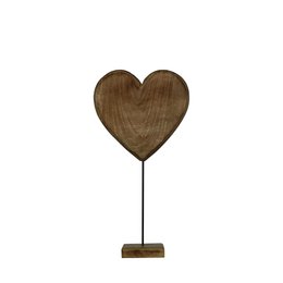 Rustic wooden heart-shaped decorative object, made of mango wood, measuring 27cm in height. Features a simple, natural design with a warm, earthy tone.