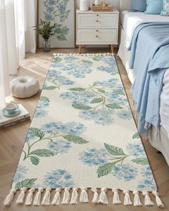 Bedside Runner Rug – Hand Woven Cotton – Washable Printed Floral – 2x5 Feet
