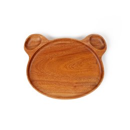 Khaya Wood - Kids Plate - Bear
This wooden kids plate is shaped like a bear, with two ears and a round body. The plate is made of khaya wood, a durable and sustainable hardwood. The natural wood grain and warm brown color give the plate a rustic, earthy aesthetic that would be suitable for serving meals or snacks to children.
