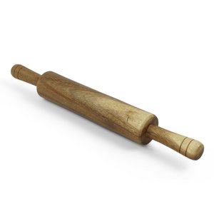 Nudelholz aus Akazienholz mit geschnitztem Griff, 43 x 5 cm