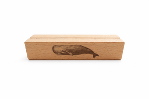 Beech wood card holder with whale branding
