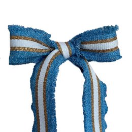  Woven fabric belt light blue gold striped bow tie closure casual accessory