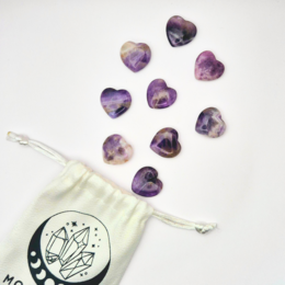  Amethyst heart-shaped worry stones, available in 1, 3, or 10 piece sets. Calming and soothing natural crystals.