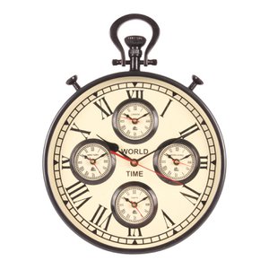 World Time Wall Clock 41 cm - Black - Round