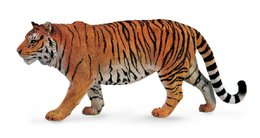 Siberian tiger plush toy, large size, realistic details including orange and black striped fur, white belly, and fierce expression.