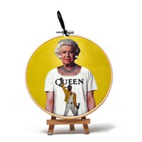 Handmade Embroidery Hoop Wall Art - Queen Elizabeth II - Textile Wall Decoration 15cm