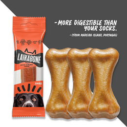  Natural dental dog treats with cheese and salmon flavor, available in small, medium, large, and extra-large sizes.