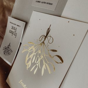 Set of refined Christmas cards "Mistletoe with gold"