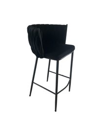 A black velvet bar chair or counter chair with a seat height of 80cm or 67cm, suitable for use in a bar or kitchen counter setting.