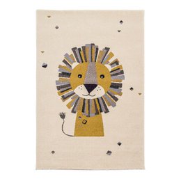 Tapis enfant LION is a children's area rug featuring a lion design in blue, honey, and beige color options. Available in 80x150cm, 120cm x 170cm, and 135 x 190cm sizes.